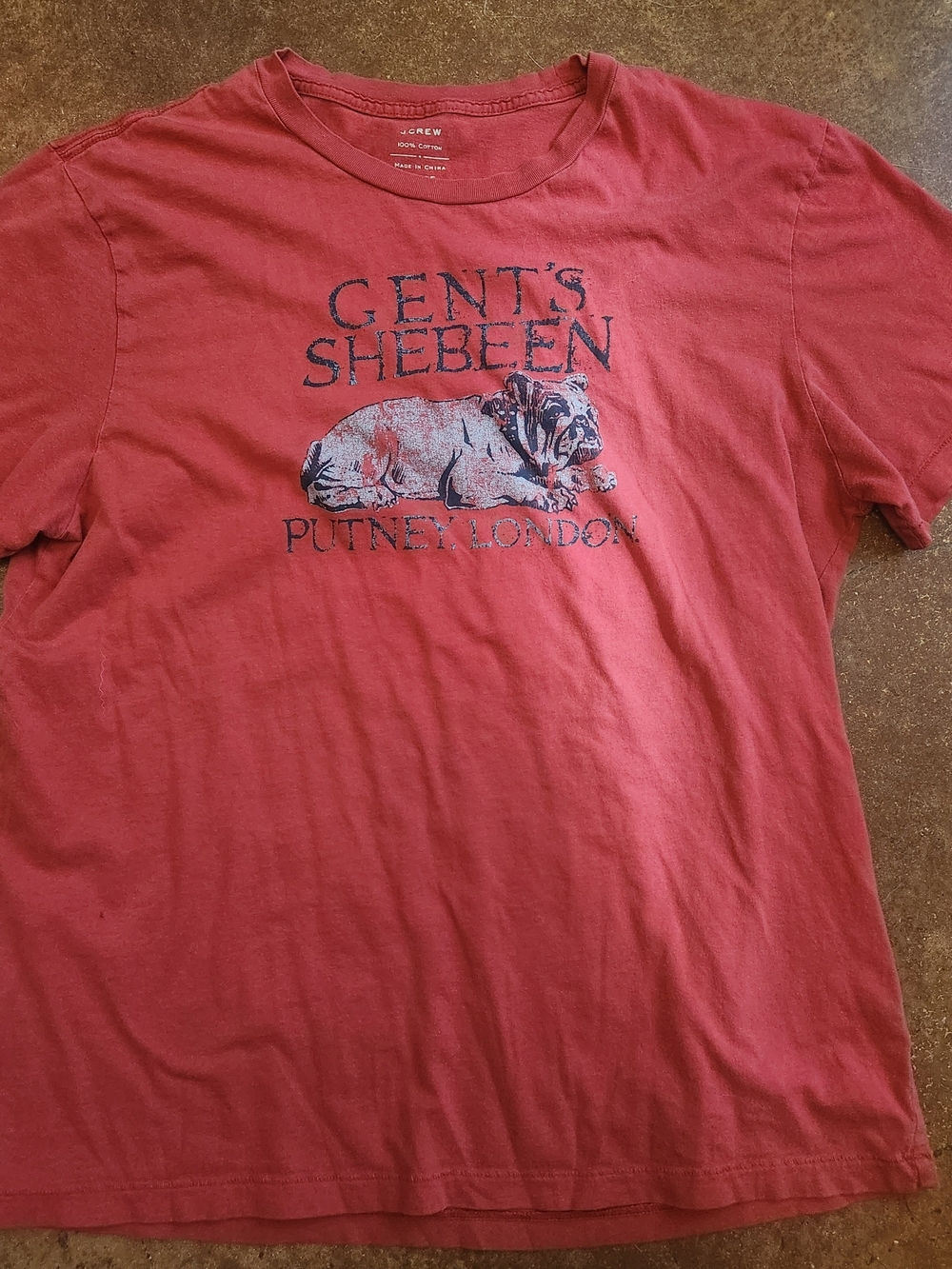J Crew Mens Large Graphic T-Shirt Red Bulldog Gents Shebeen Putney London Cotton